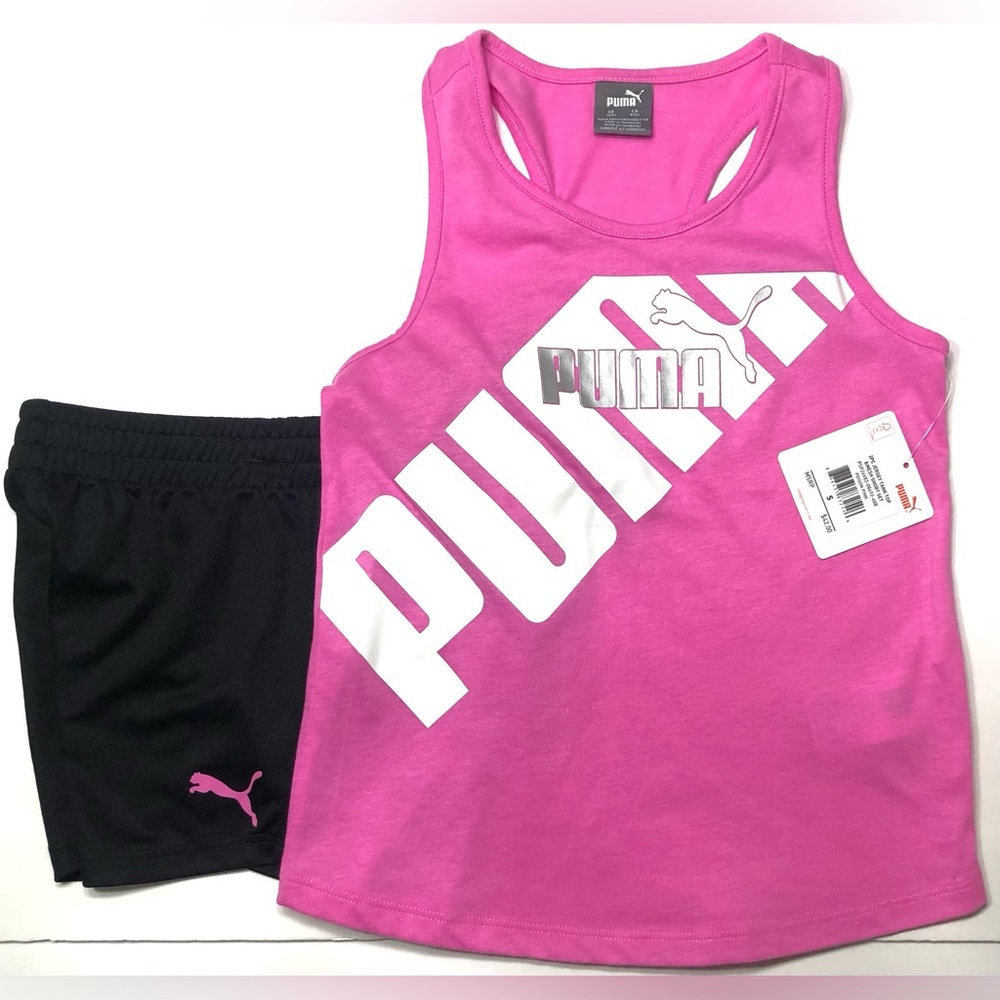Girls 2 pc Set Tank Short Puma Athletic Youth Sports Training Active Wear Top